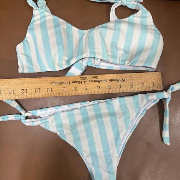 Calzedonia Cobby Blue Stripe Bikini Size Small? See Measurements Adjustable - Picture 5 of 9